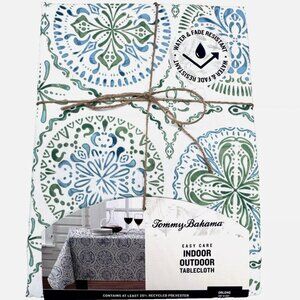 Tommy Bahama Green Blue Circle Medallion Watercolor Tablecloth 60x84 Summer